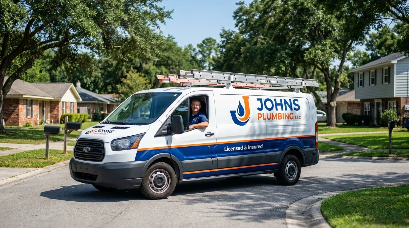 Johns Plumbing LLC service van in Iowa, LA
