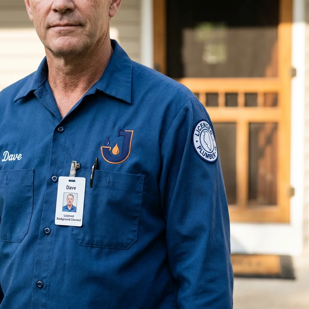 Licensed plumber showing ID badge in Iowa, LA